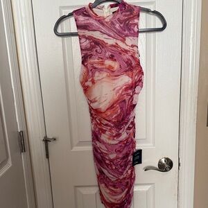 Lulu's Pink and Purple Marble Print Midi Dress